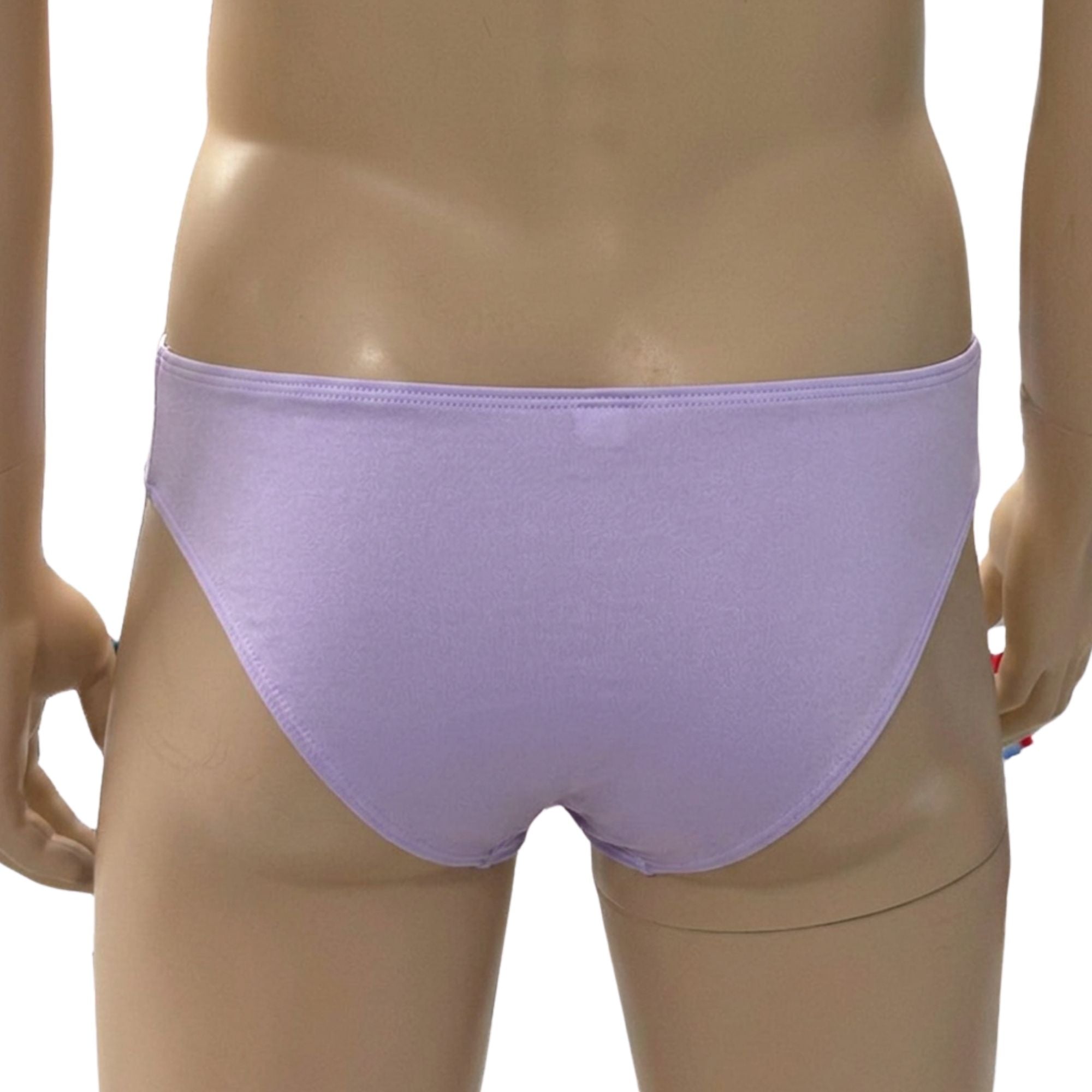 Mens Jackie Stretch Spandex Seamless Front Bikini Brief Lilac & White Lace