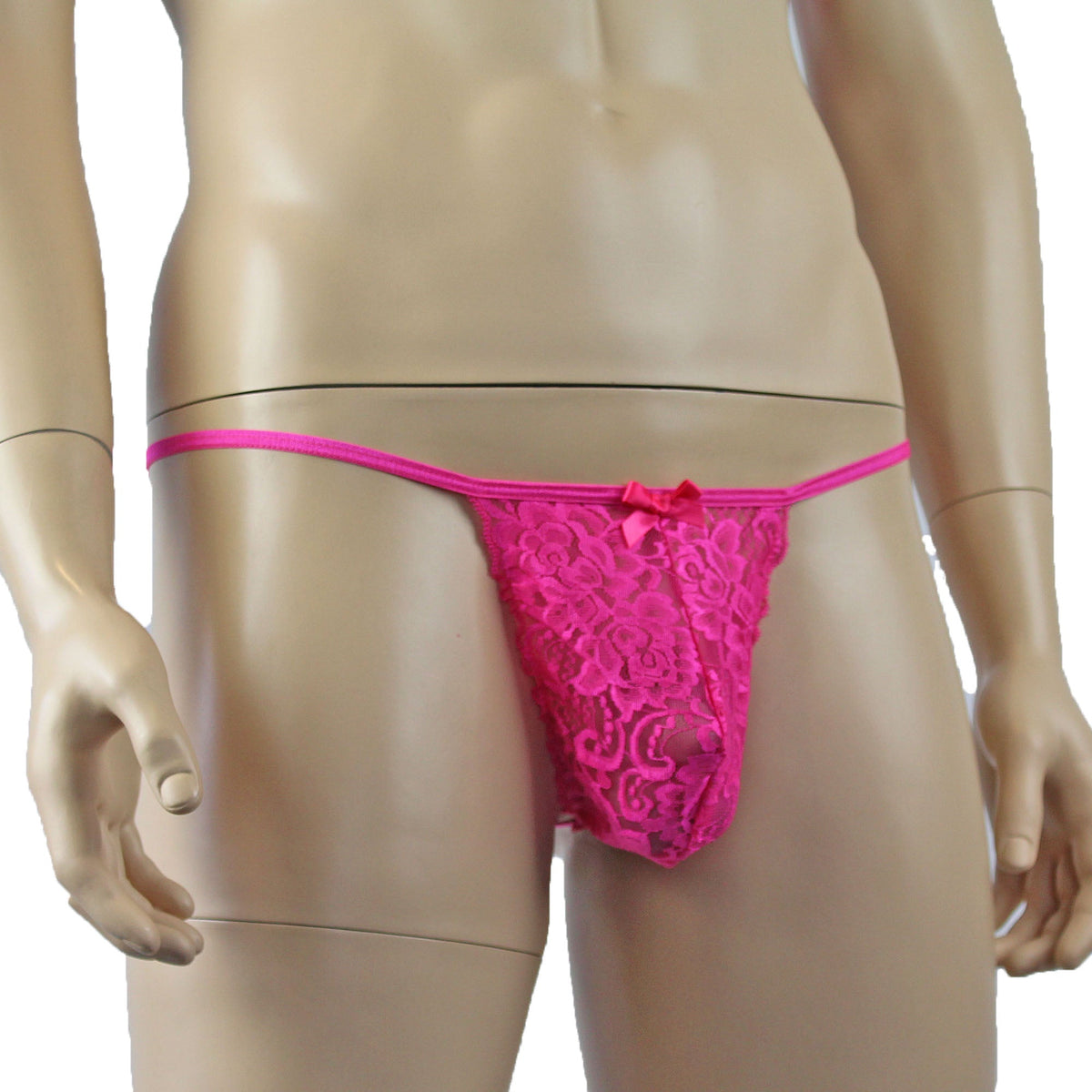Mens Rebecca Pretty Lace Pouch G string Male Lingerie Hot Pink