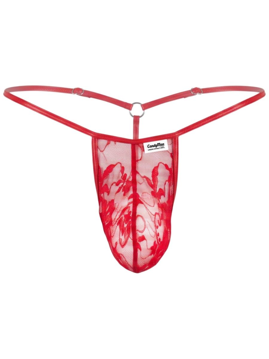 CandyMan 95007 Mens Intimate Sheer Lace Mini Thongs Red