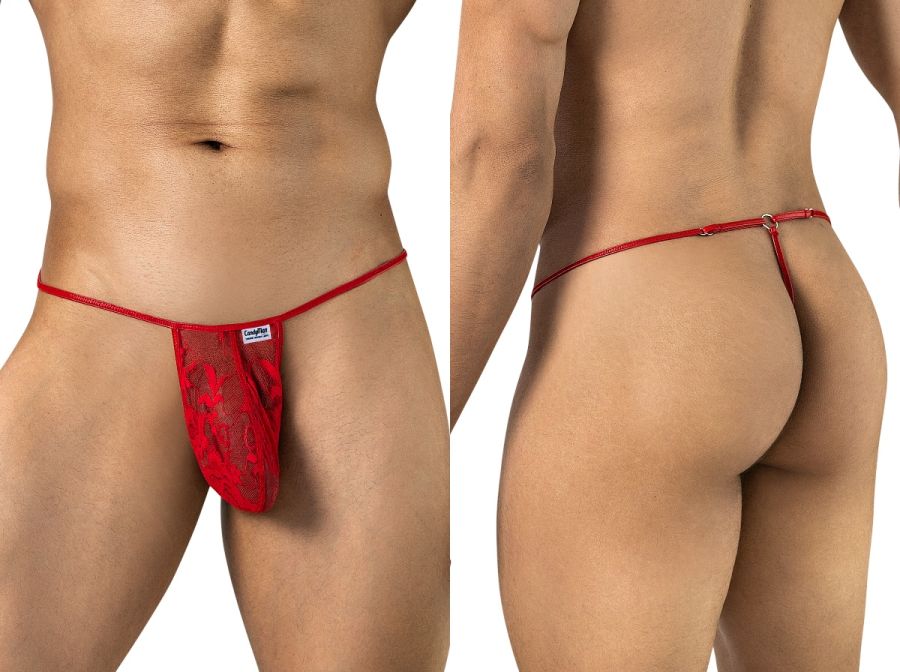 CandyMan 95007 Mens Intimate Sheer Lace Mini Thongs Red
