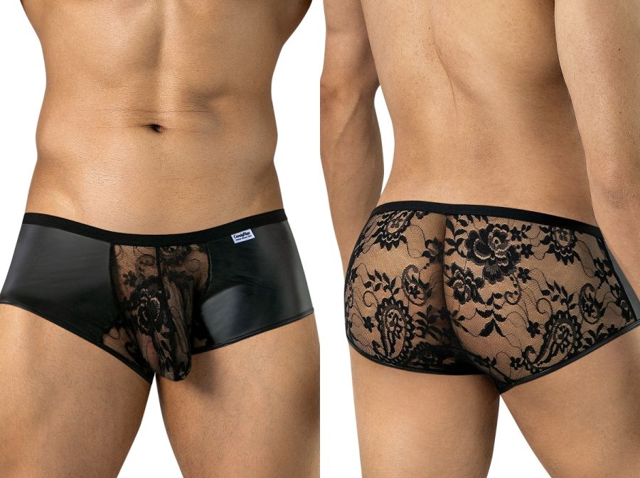 CandyMan 95008 Mens Intimate Sheer Lace Trunks Black