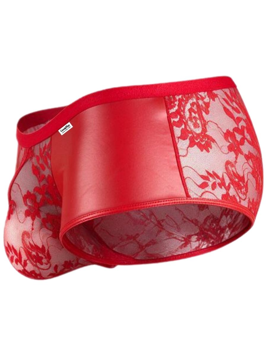CandyMan 95008 Mens Intimate Sheer Lace Trunks Red