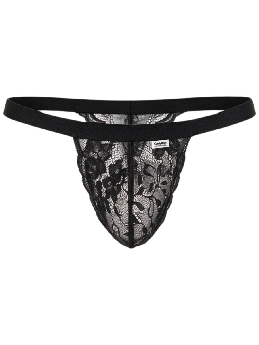 CandyMan 95013 Mens Floral Stretch Lace Thongs Black