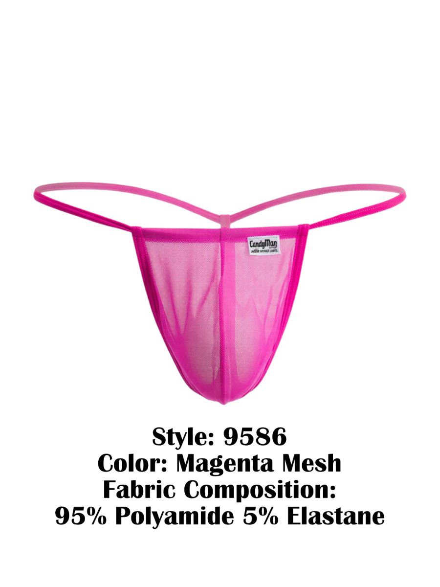 CandyMan 9586 Mens Sexy G-string Thong Magenta Mesh
