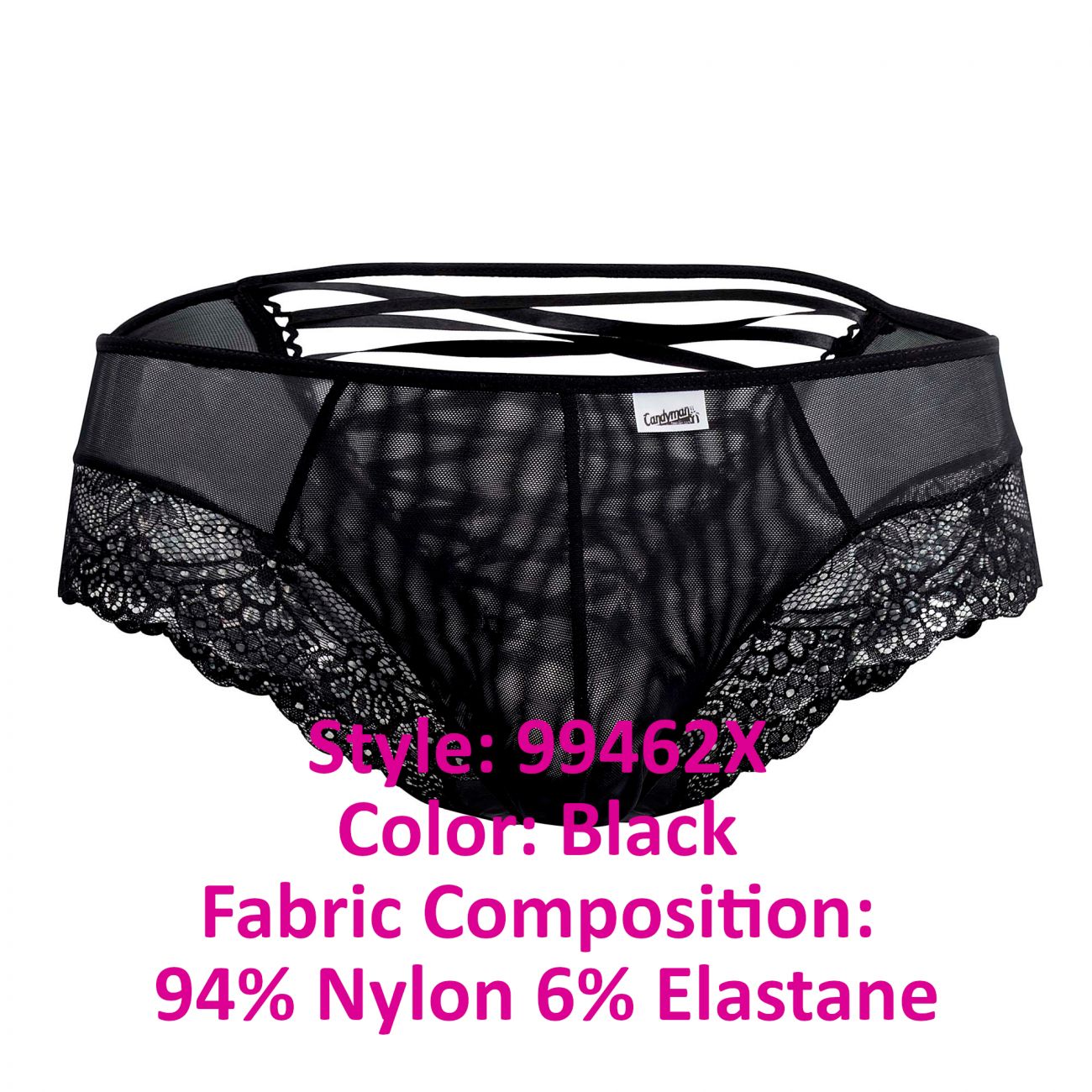 SALE - CandyMan 99462X Lace Briefs Black Plus Sizes