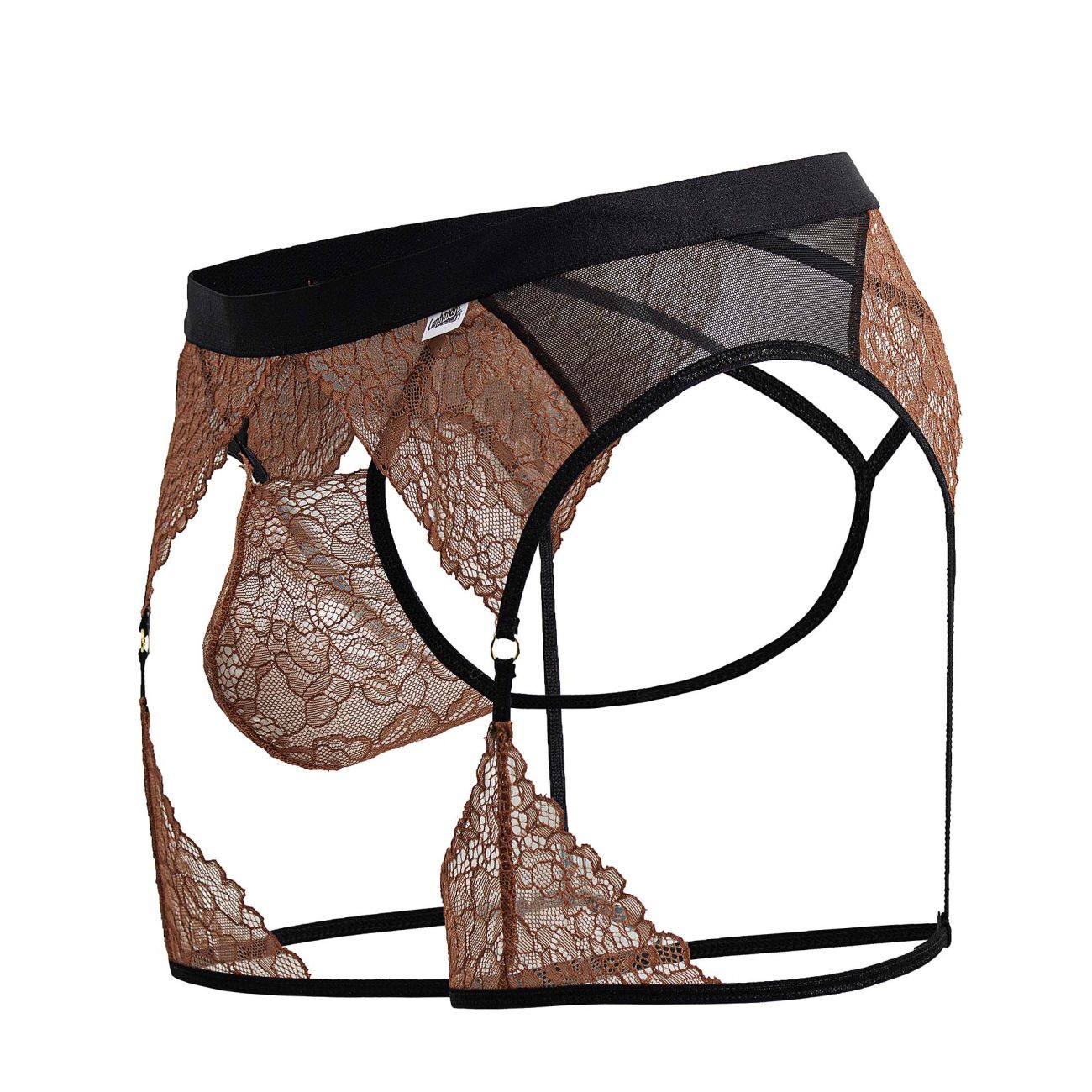 CandyMan 99854 Mens Garterbelt Lace-Garter Outfit Black-Terracotta