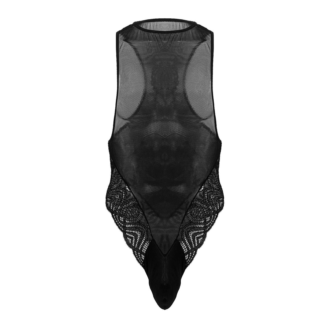 CandyMan 99864 Mens Sheer See-through Lace-Mesh Bodysuit Black