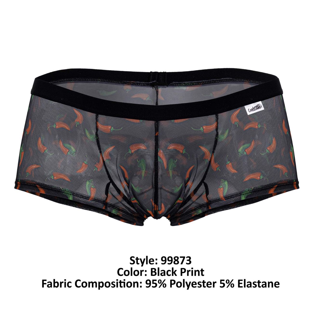 CandyMan 99873 Mens Breathable Mesh Chilli Pepper Trunks Black Print