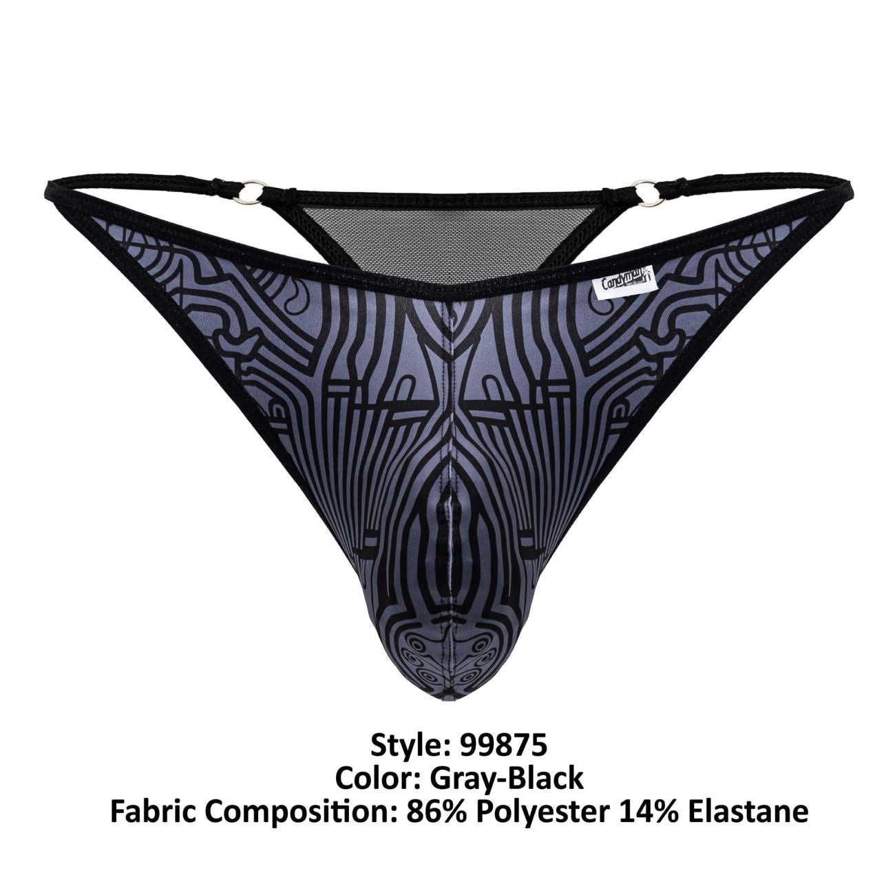 CandyMan 99875 Mens Breathable Mesh Thongs Gray-Black Plus Sizes