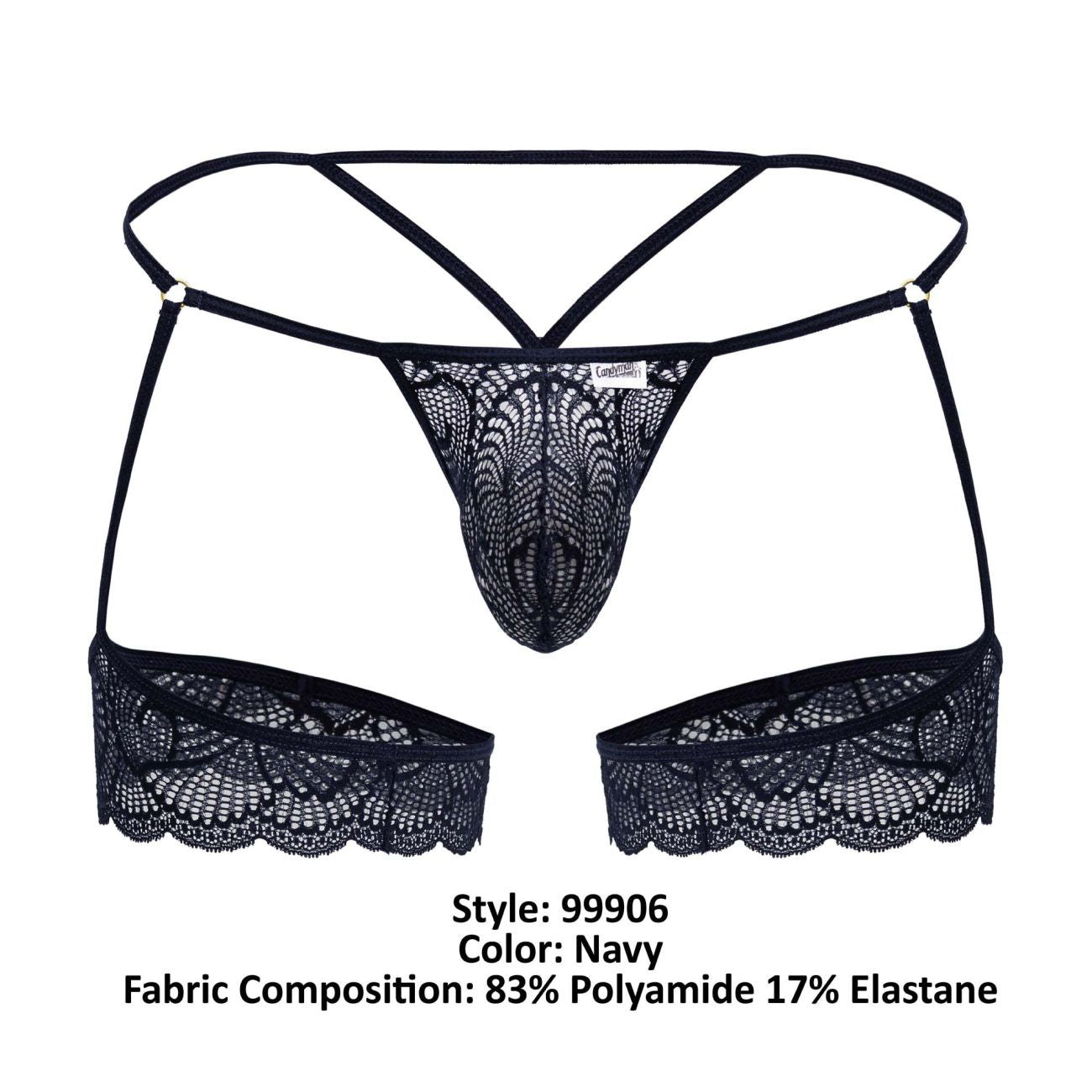 CandyMan 99906 Mens Sexy Garter Lace Thongs Navy Plus Sizes