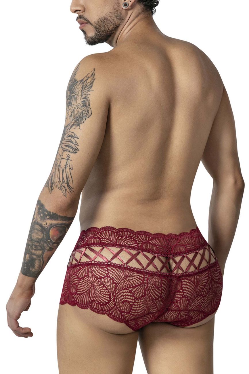 CandyMan 99916 Mens Sexy Lace Boxer Brief Trunks Burgundy