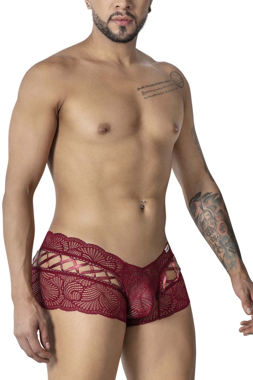 CandyMan 99916 Mens Sexy Lace Boxer Brief Trunks Burgundy