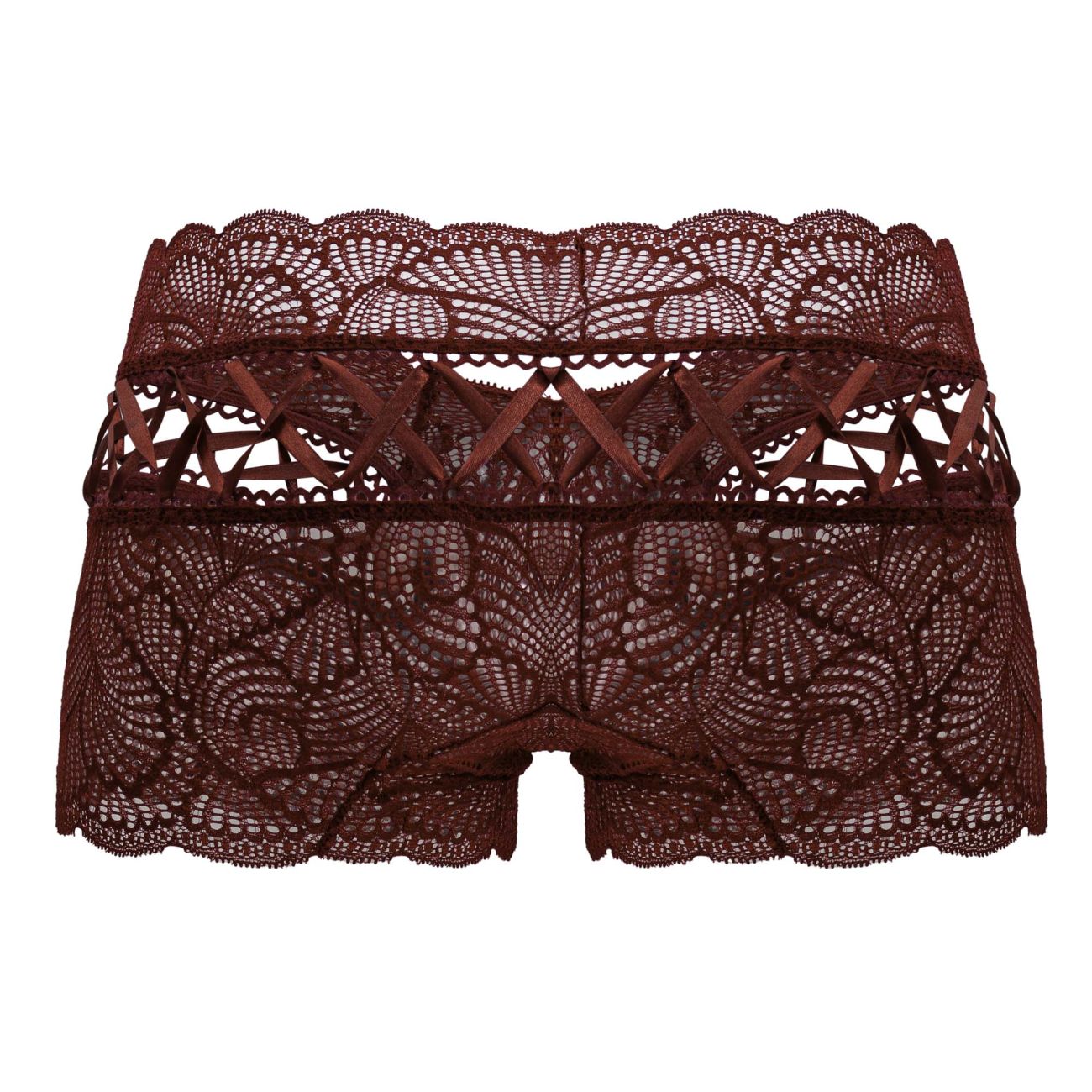 CandyMan 99916 Mens Sexy Lace Boxer Brief Trunks Burgundy