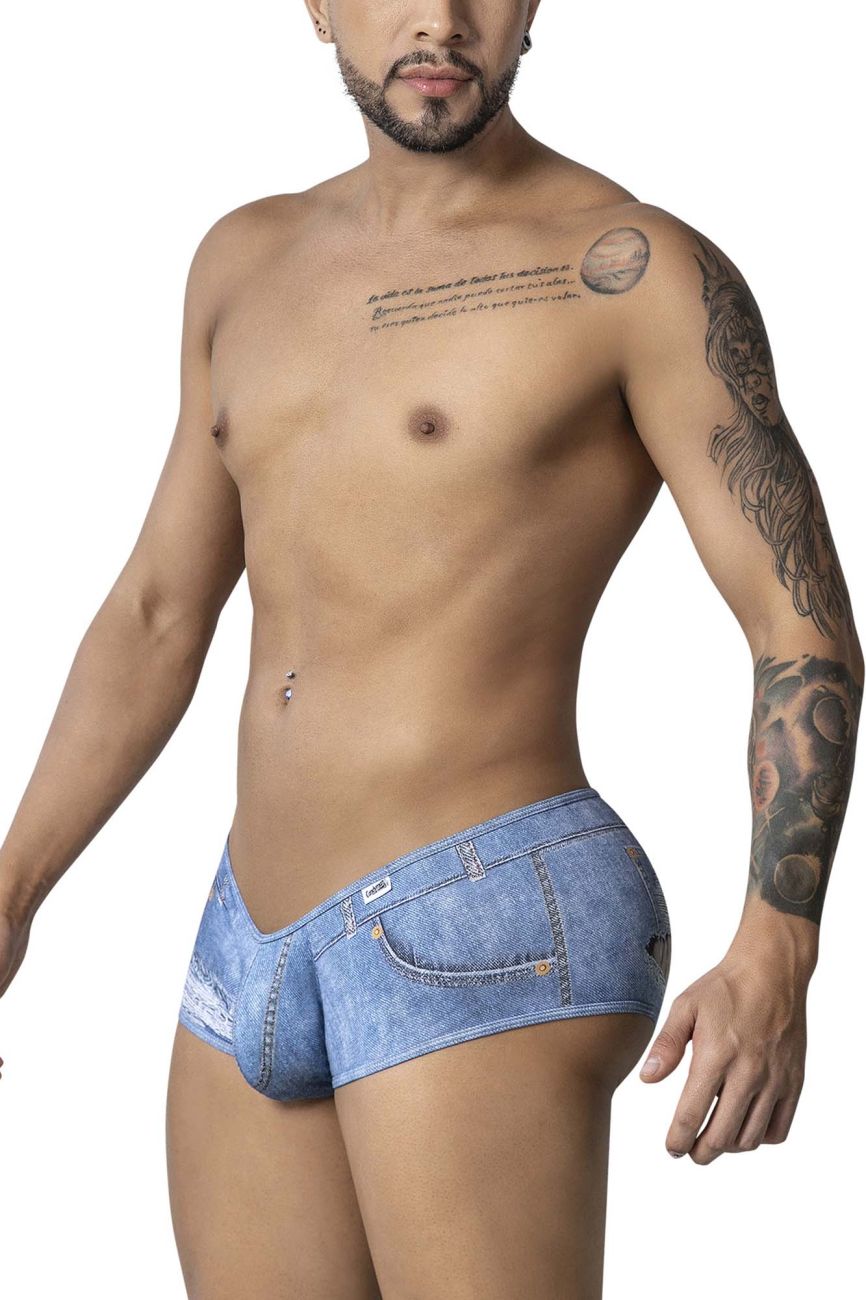 CandyMan 99921 Cowboy Mens Denim Distressed Cut Out Trunks Blue