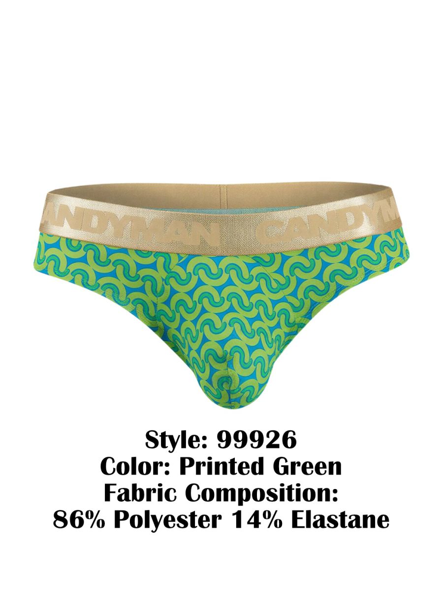 CandyMan 99926 Mens Metallic-look Waistband Briefs Printed Green