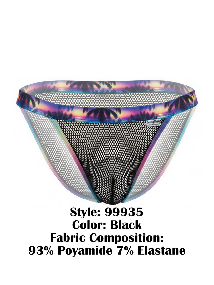 CandyMan 99935 Mens Ultra Light Feel Palm Trees & Mesh Briefs Black