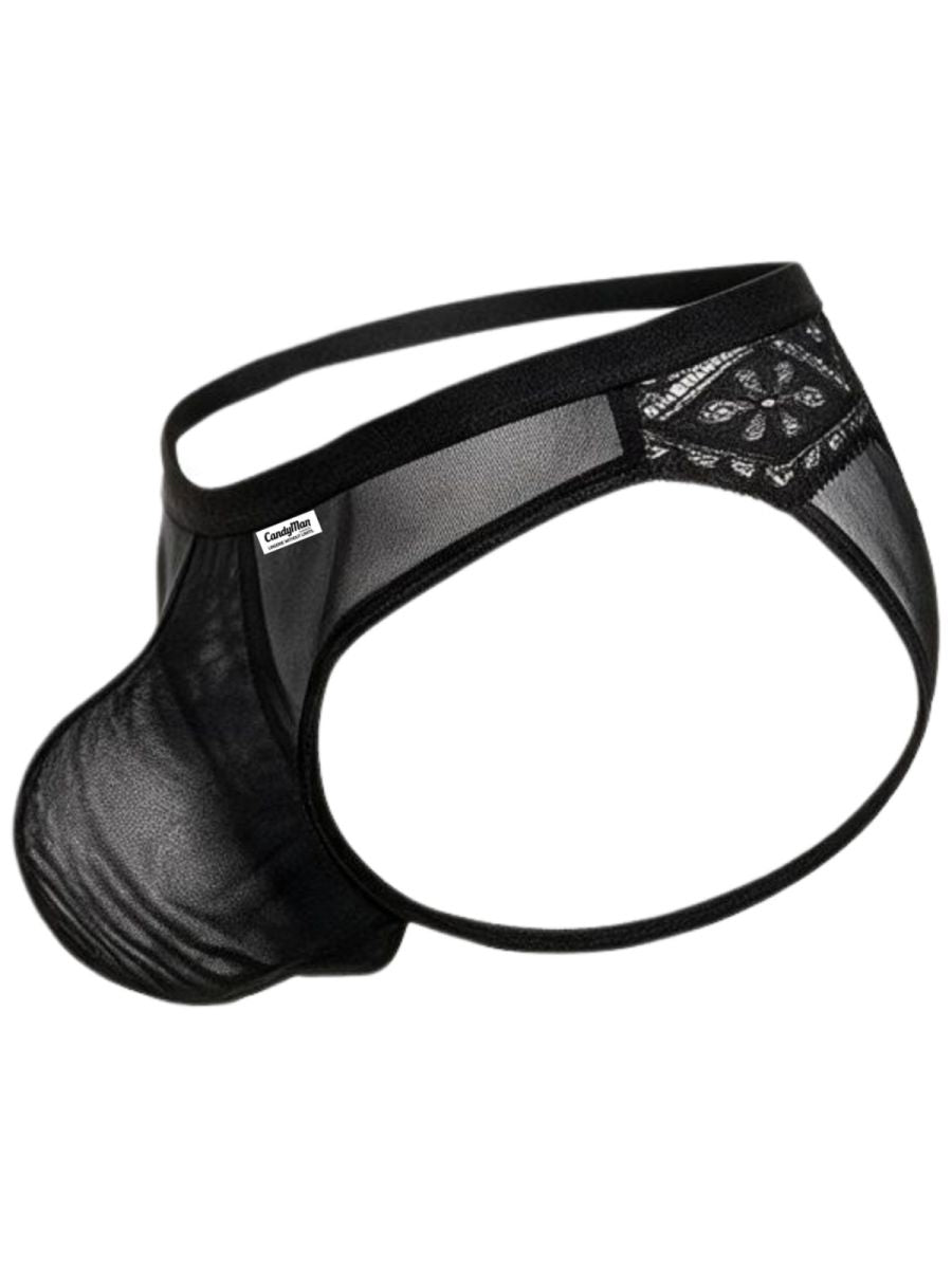 CandyMan 99971 Mens Captivating Sexy Mesh-Lace Thongs Black