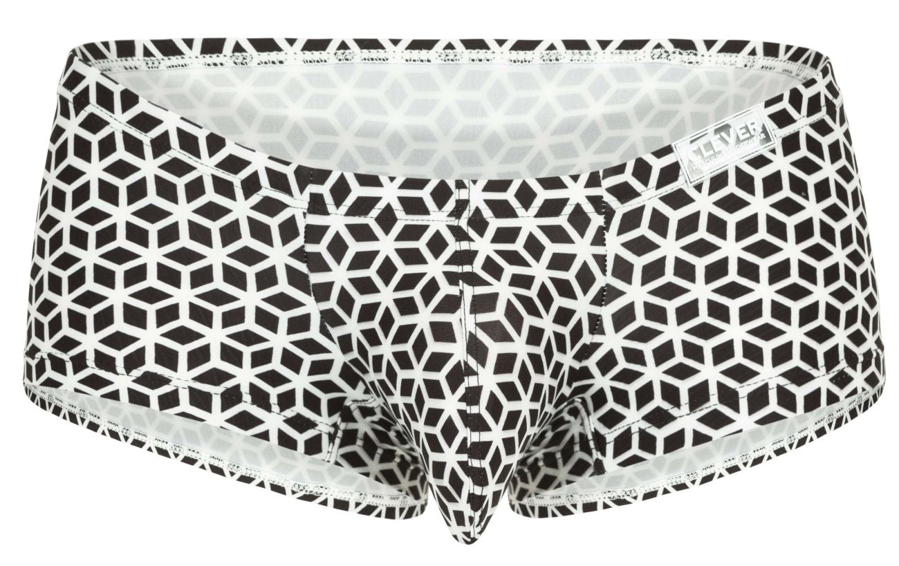 Clever 1856 Mens Cuadricula Sleek Low Rise Trunks White Geometric