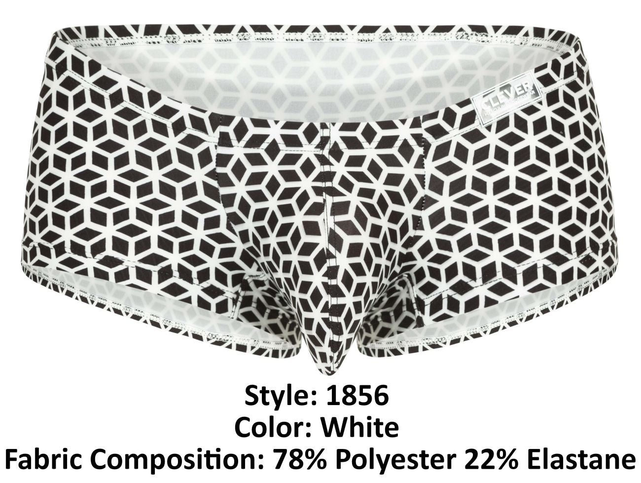Clever 1856 Mens Cuadricula Sleek Low Rise Trunks White Geometric
