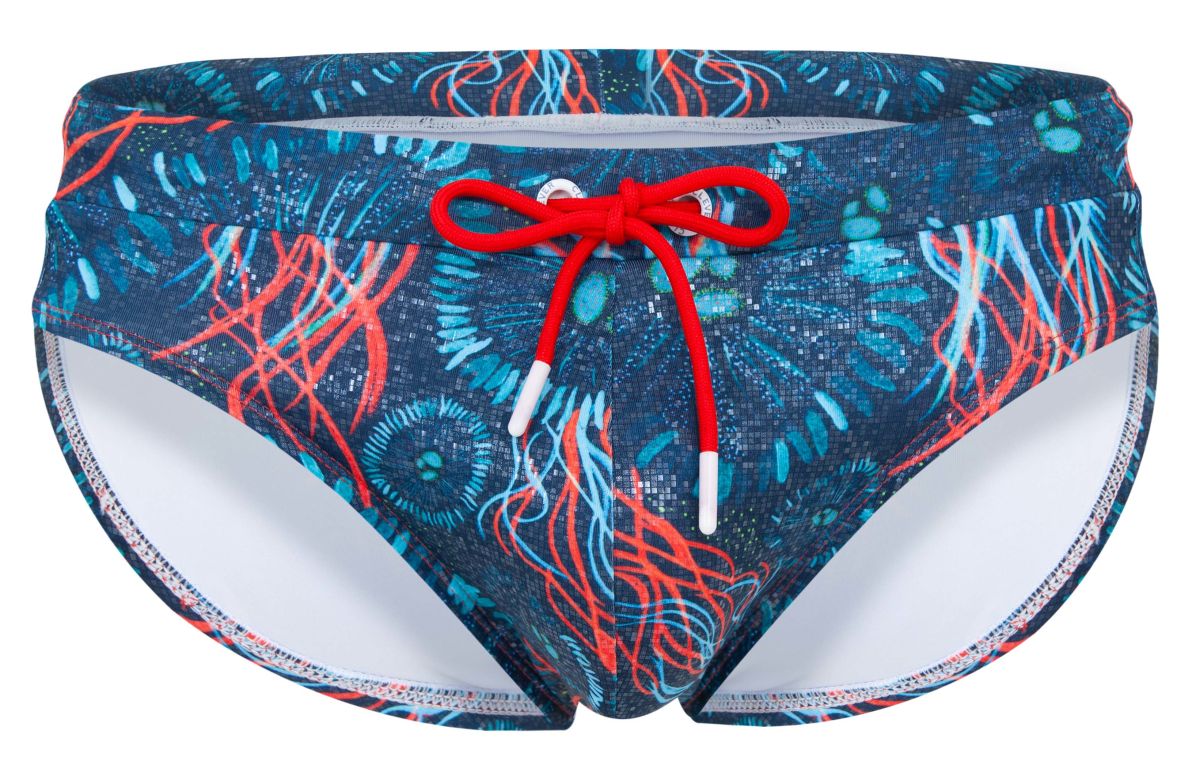 Clever 2066 Malpelo Mens Tropical Ocean Print Swim Briefs Dark Blue