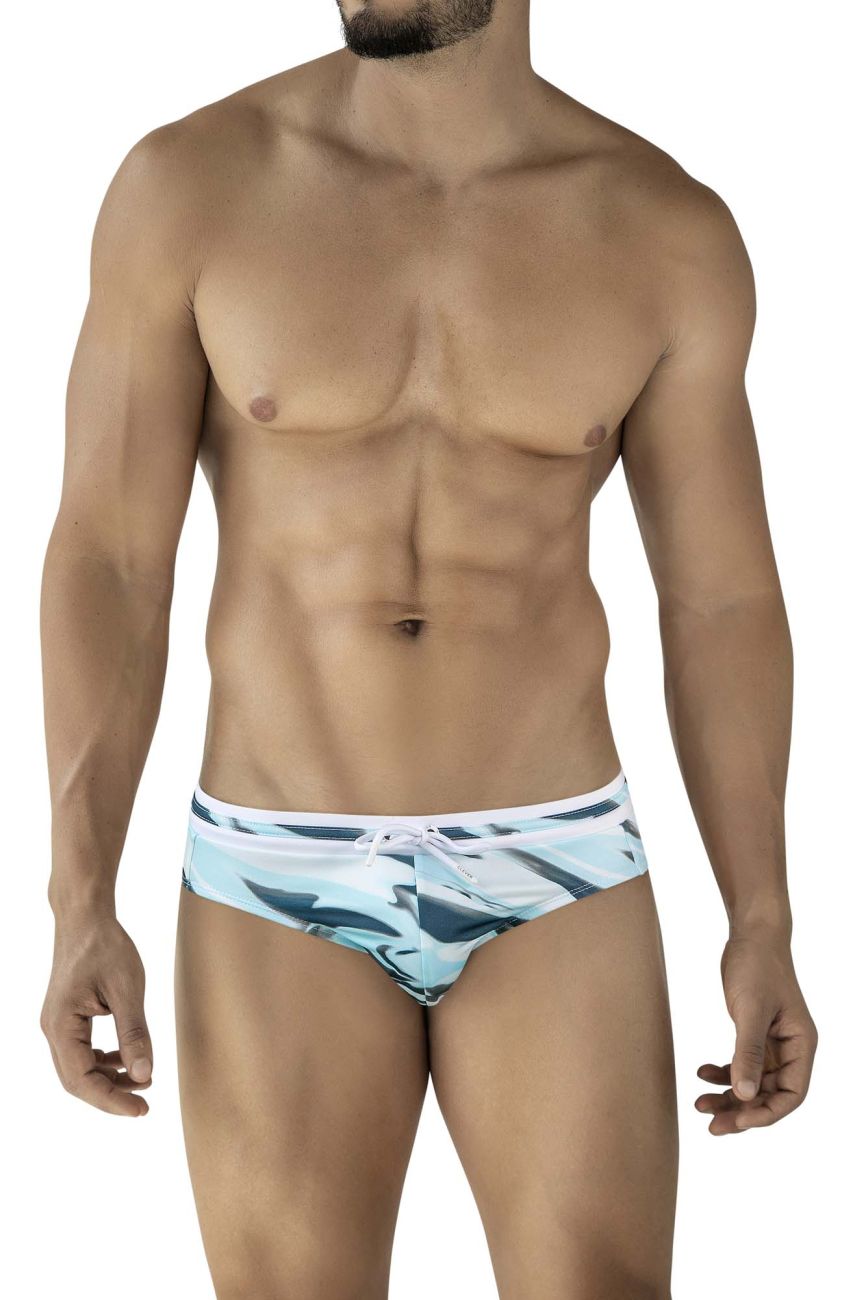 Clever 2067 Baru Mens Aqua Wave-Print Swim Briefs Blue