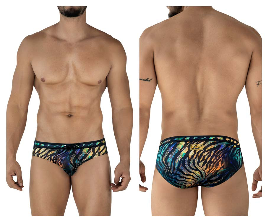 Clever 2068 Tumaco Mens Tiger Print Swim Briefs Black Multi