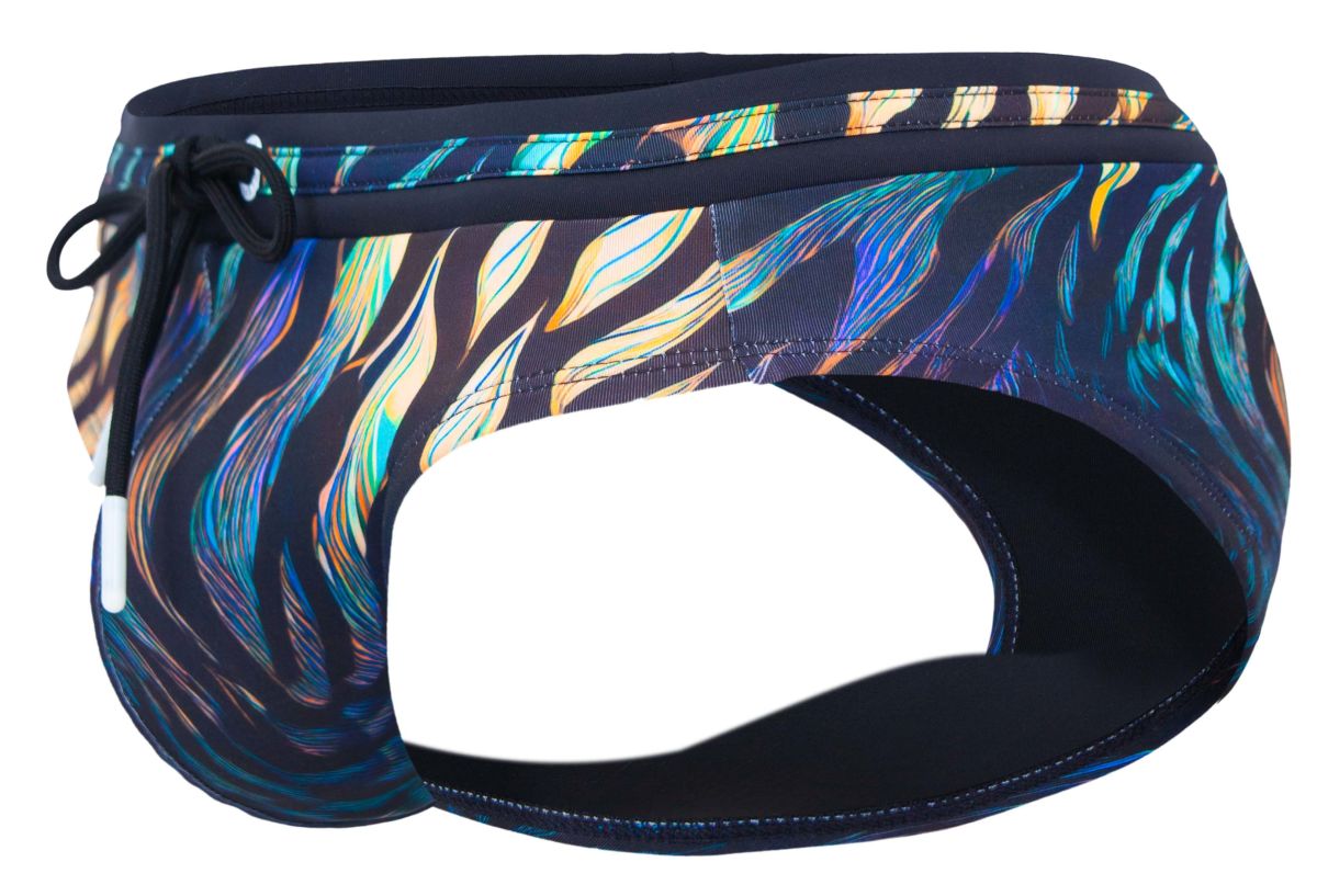 Clever 2068 Tumaco Mens Tiger Print Swim Briefs Black Multi