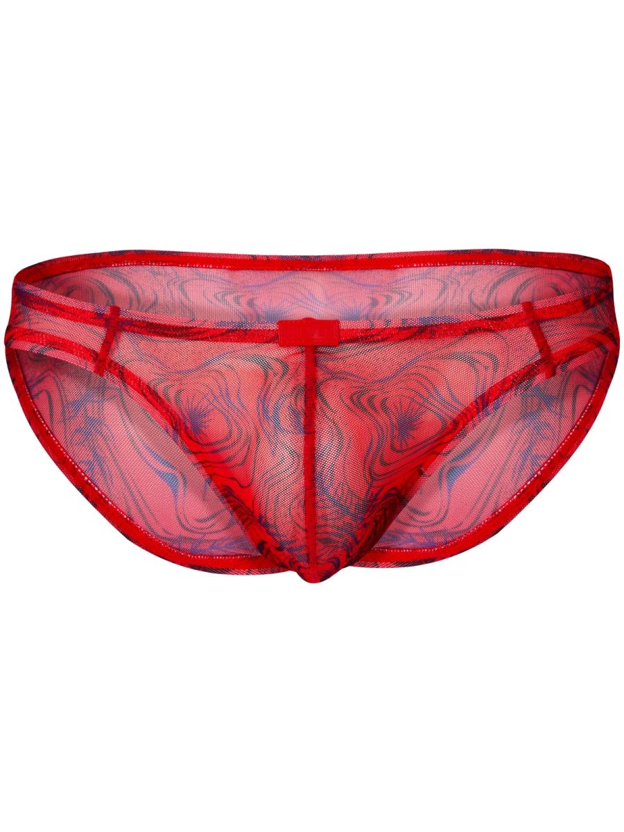 26034 Calipso Male Sheer Swirl Patterned Bikini Red