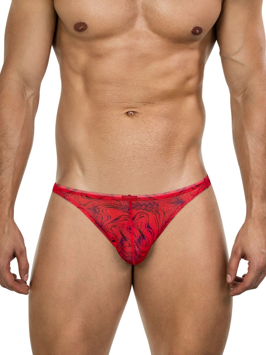 26036 Calipso Male Sheer Marbled Pattern Thongs Red