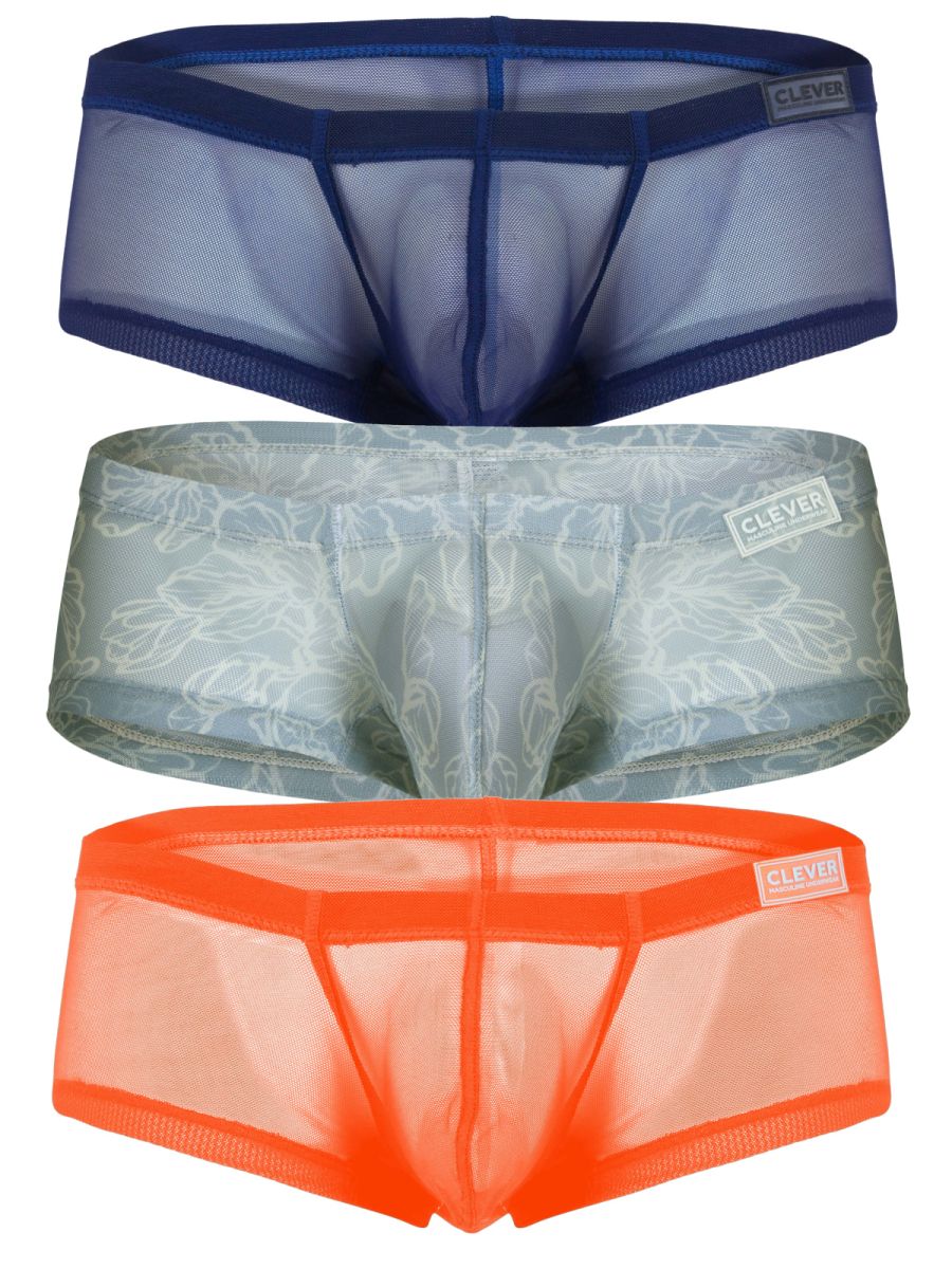 Clever 26067 3PK Australian Latin Mens Sheer Mesh Trunks Multi-Coloured