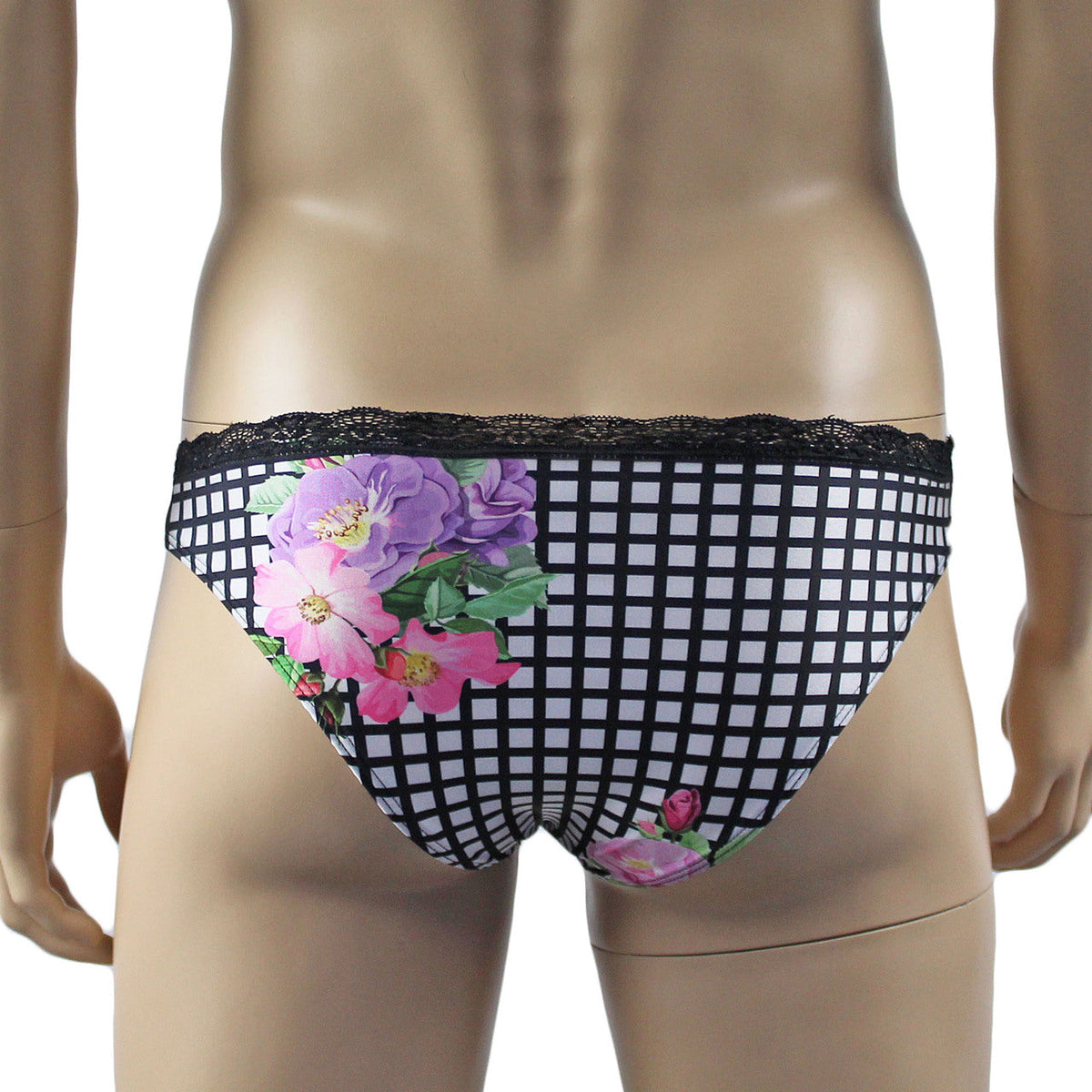 Mens Diana Bikini Brief in a Flower, Checkered Print Spandex