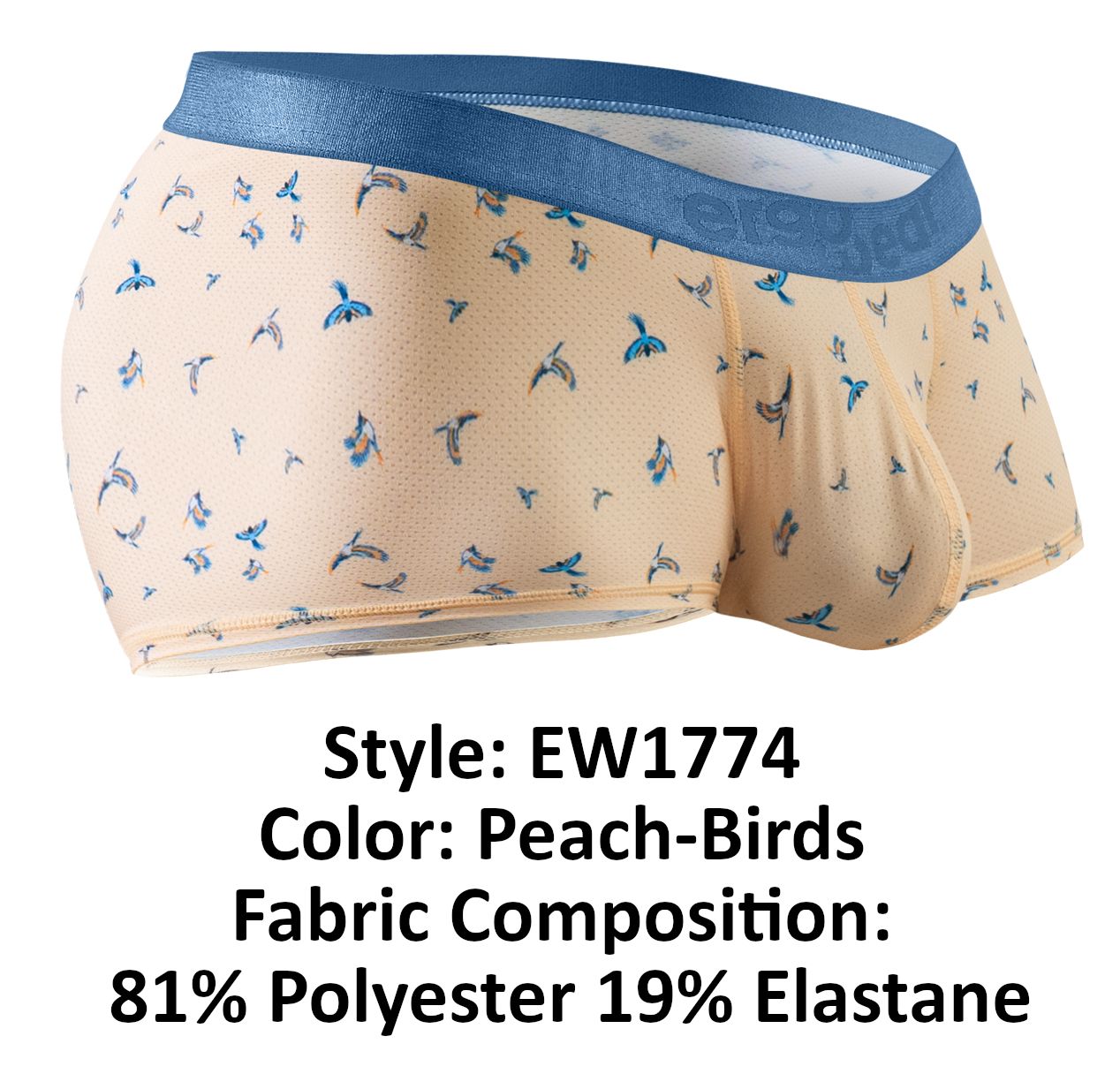 ErgoWear EW1774 SLK SE Male Comfortable Trunks Peach Birds