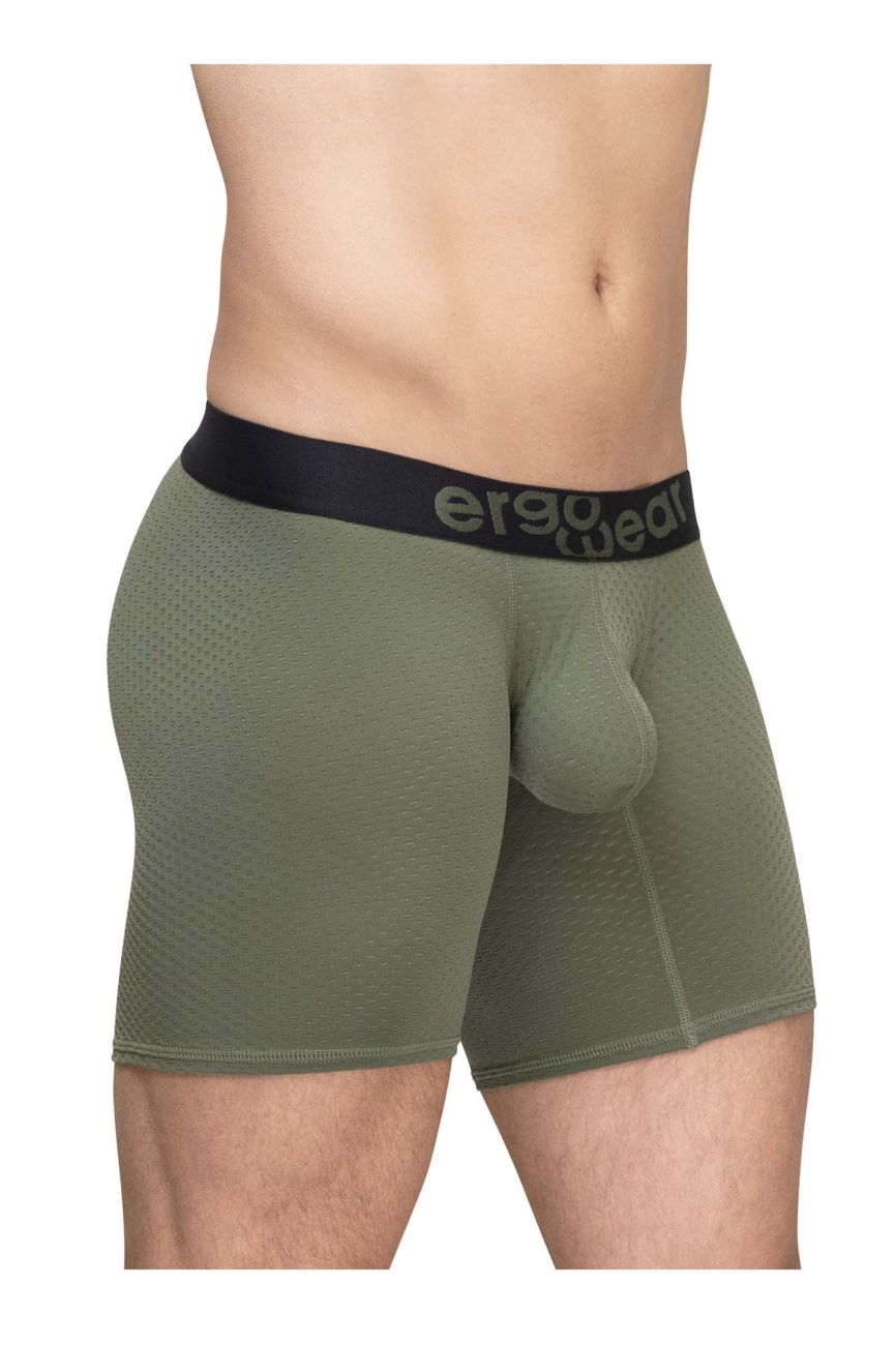 ErgoWear EW1788 MAX FLOW Mens Long Sleek Boxer Briefs Dark Green