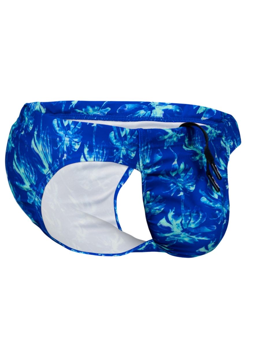 ErgoWear EW1826 Vibrant Abstract Floral Men's Swim Bikini Royal Blue Palms