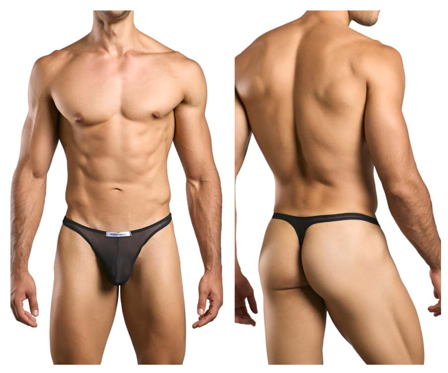 JUSTIN+SIMON XSJ03 Silky Sexy Thongs Black Mesh Plus Sizes