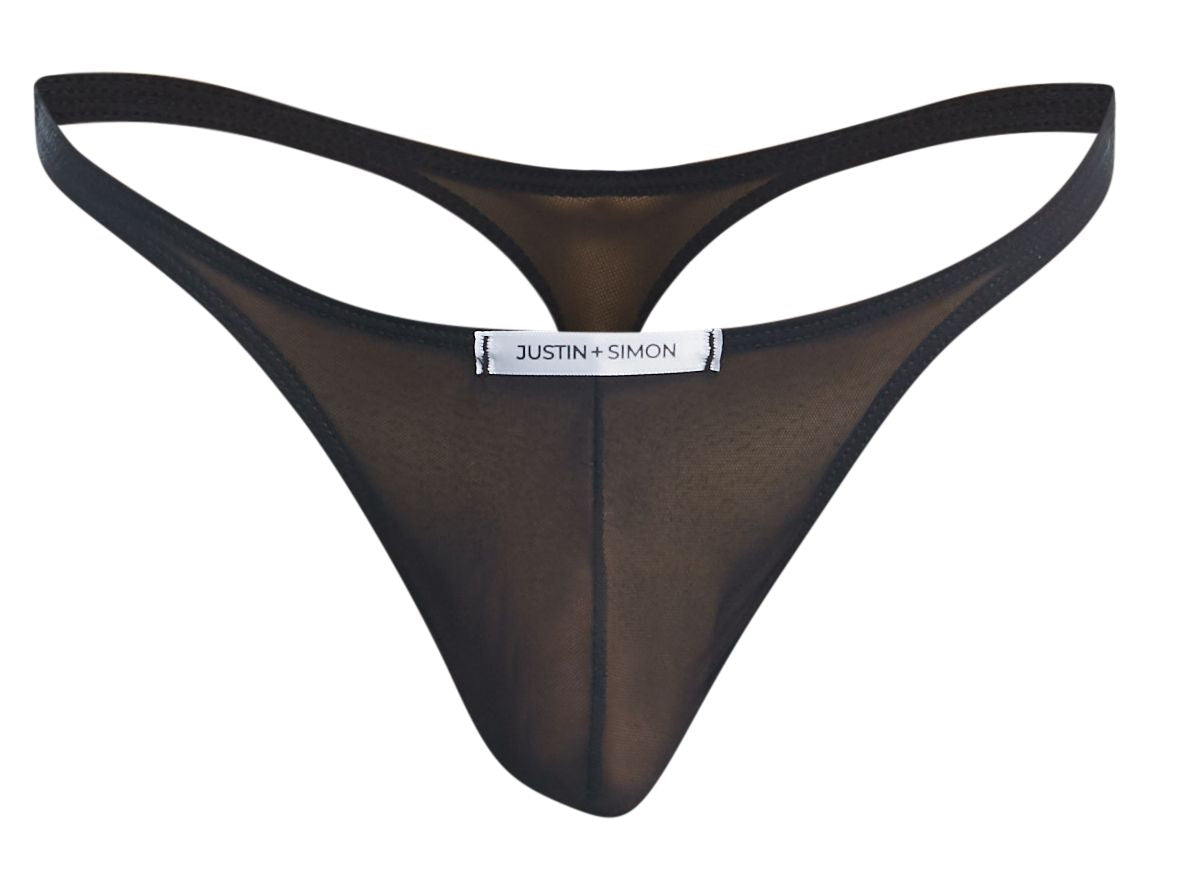 JUSTIN+SIMON XSJ03 Silky Sexy Thongs Black Mesh Plus Sizes