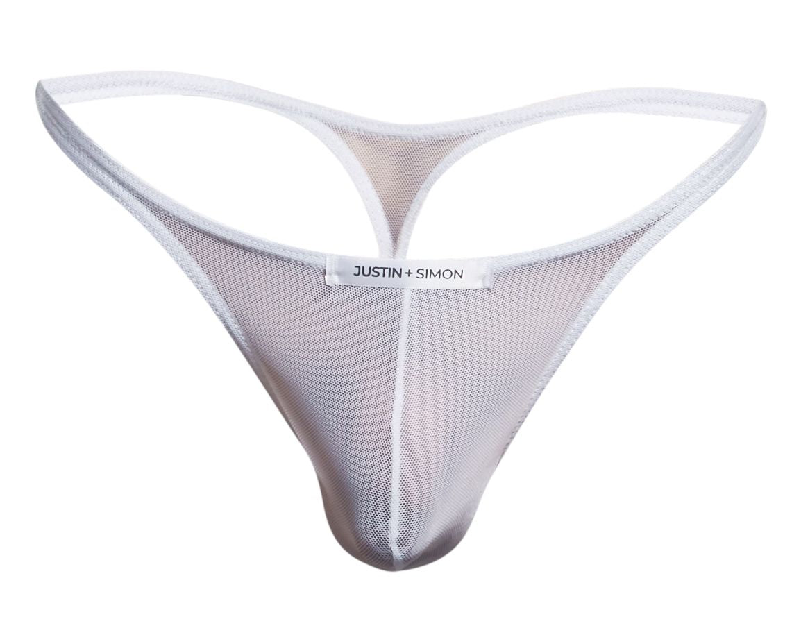 JUSTIN+SIMON XSJ03 Silky Sexy Thongs White Mesh Plus Sizes