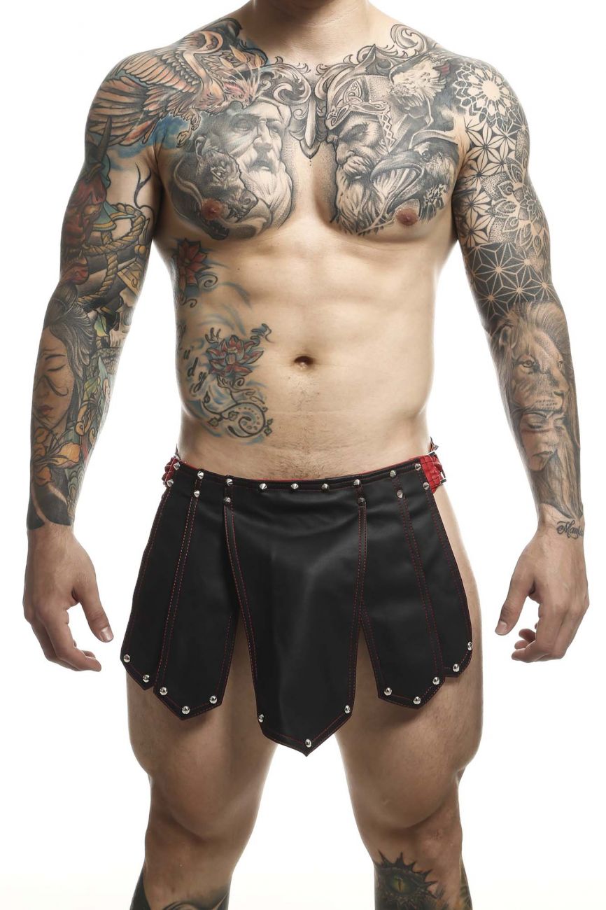 MaleBasics DMBL10 DNGEON Leather Look Roman Skirt Black-Red