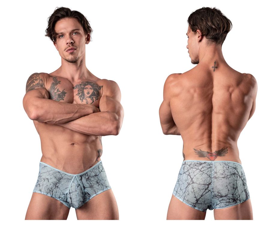 Male Power 130-290 Marble Mesh Micro Mini Short Light Blue