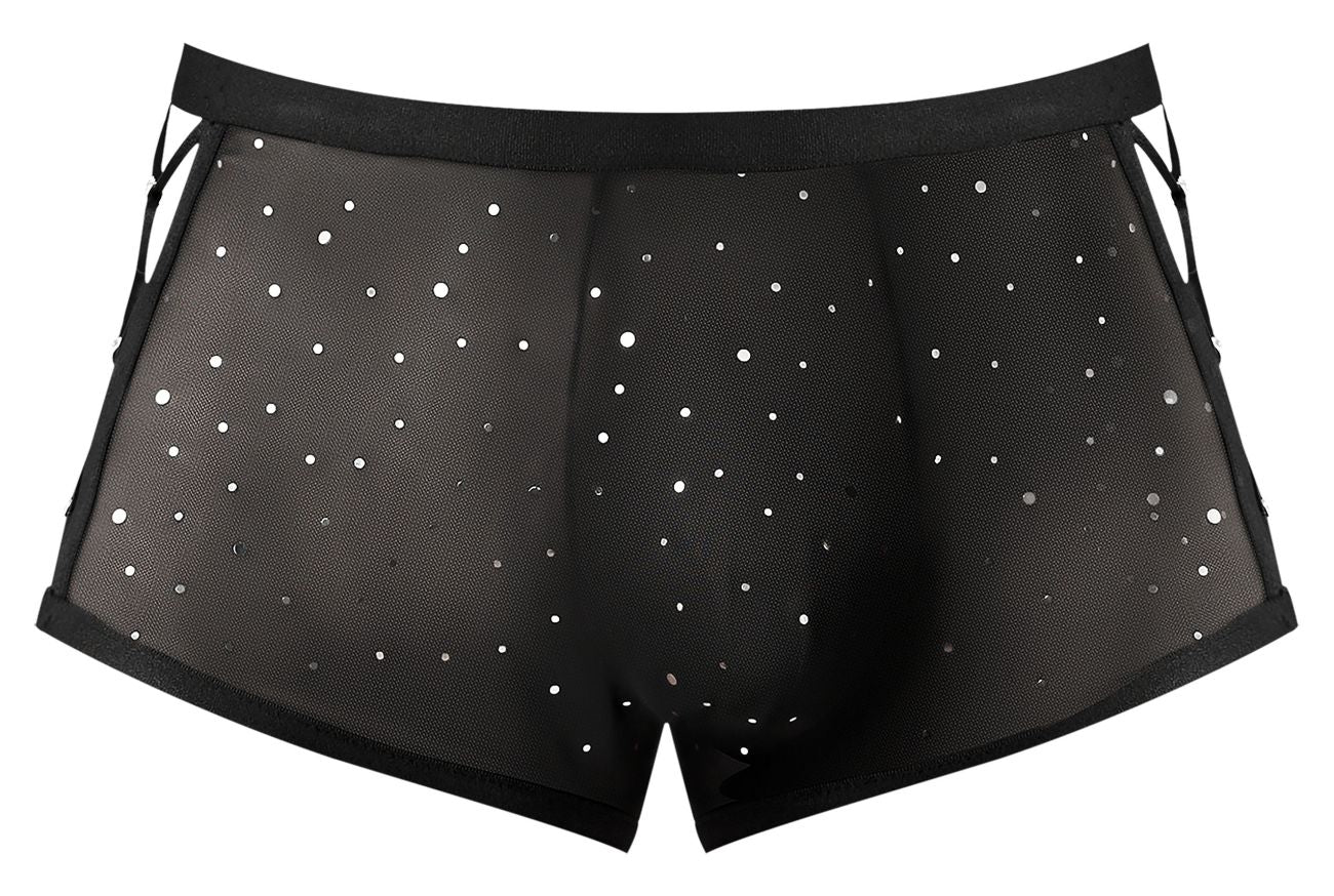 Male Power 147-288 Show Stopper Mini Short Black Silver Mesh Dot