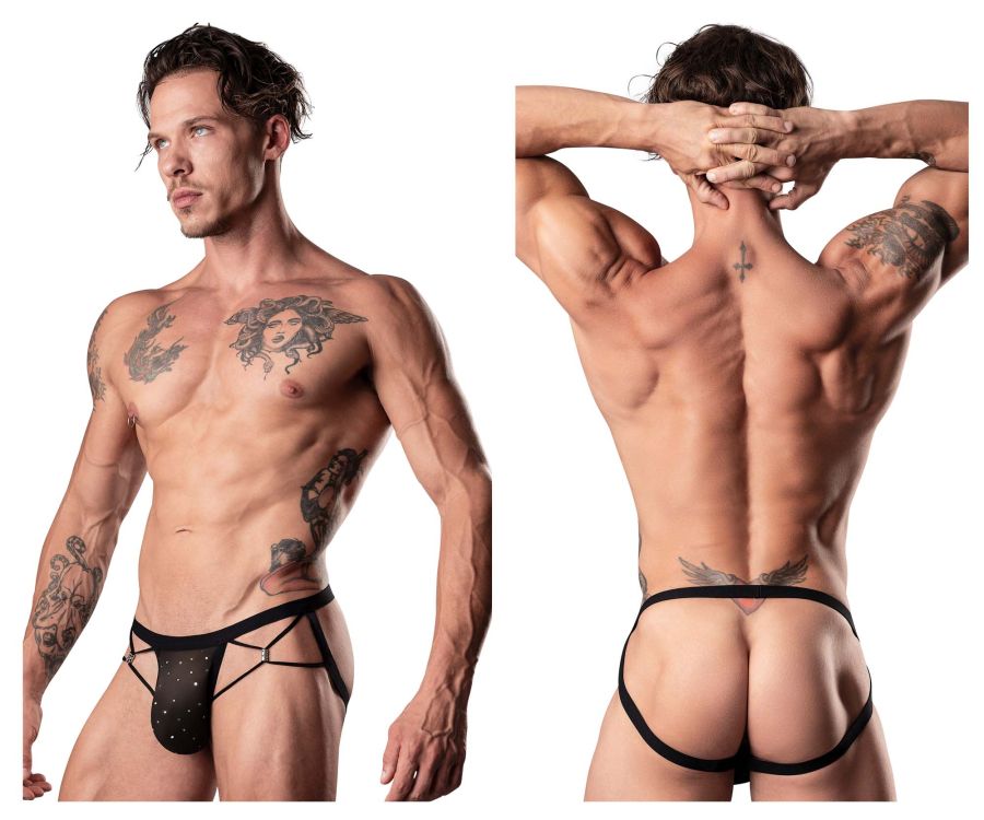 Male Power 384-288 Show Stopper Jock Black Silver Mesh Dot