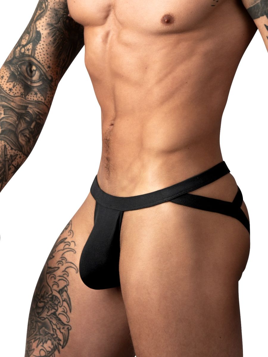 Male Power 394-308 Mens Strappy Back Eco Cozy Jock Black