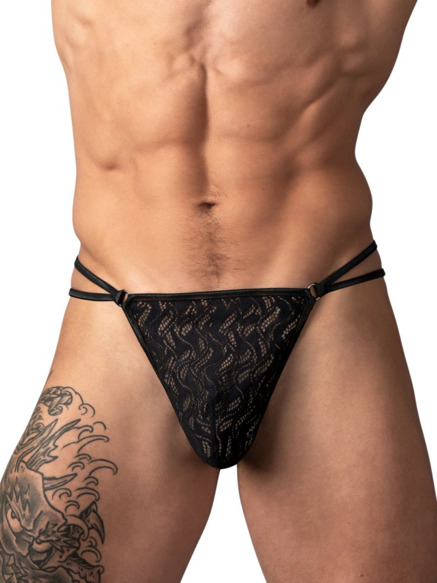 Male Power 456-305 Mens Ripple Lace Micro V String Black