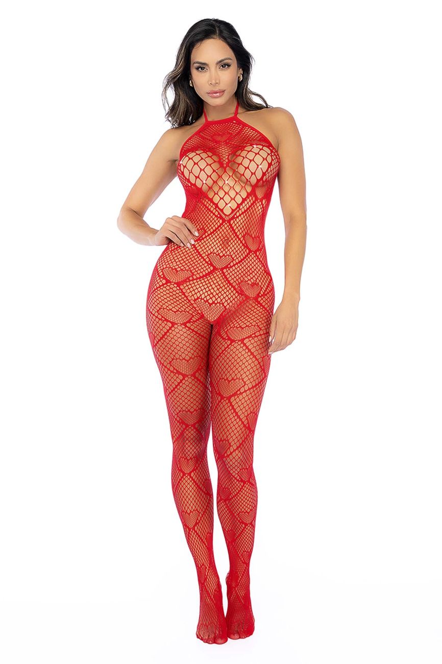 Mapale 1164 Heart Fishnet Bodystocking with Rhinestone Detail