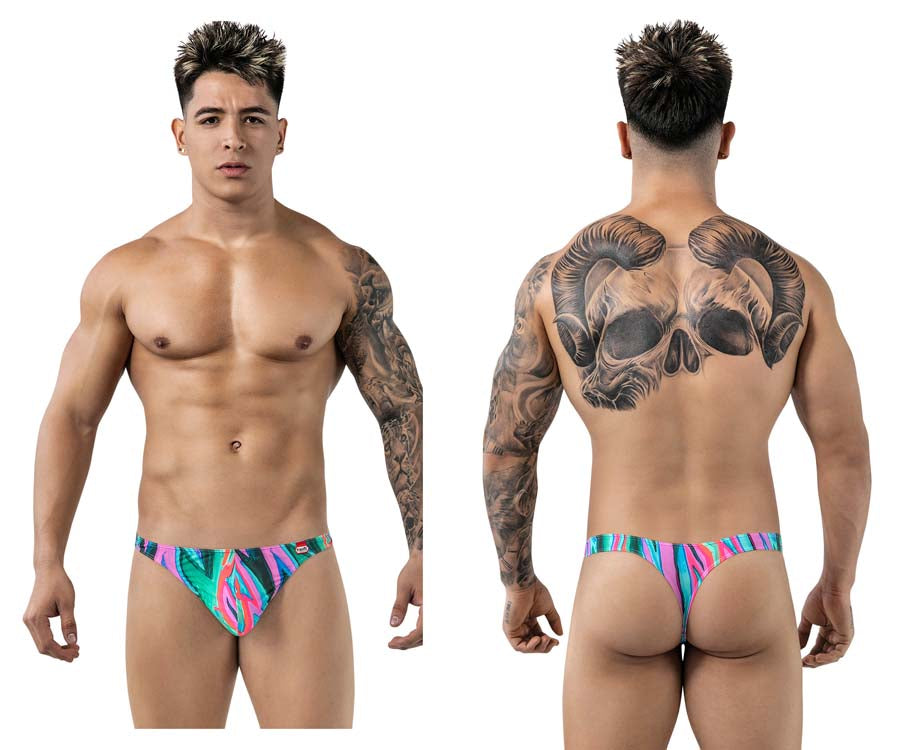 Pikante 1829 Mens Abstract Colourful Festive Thongs Purple Multi