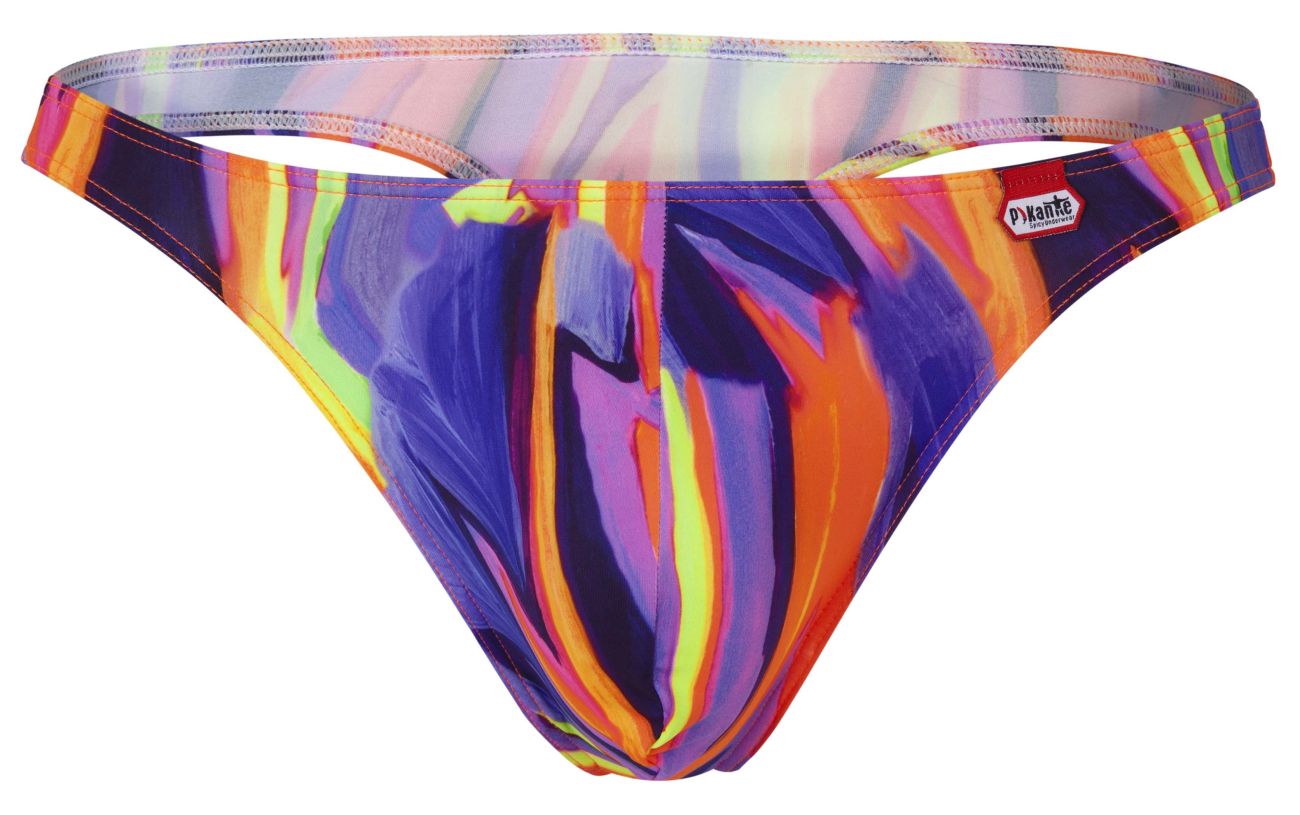 Pikante 1829 Mens Abstract Colourful Festive Thongs Purple Multi
