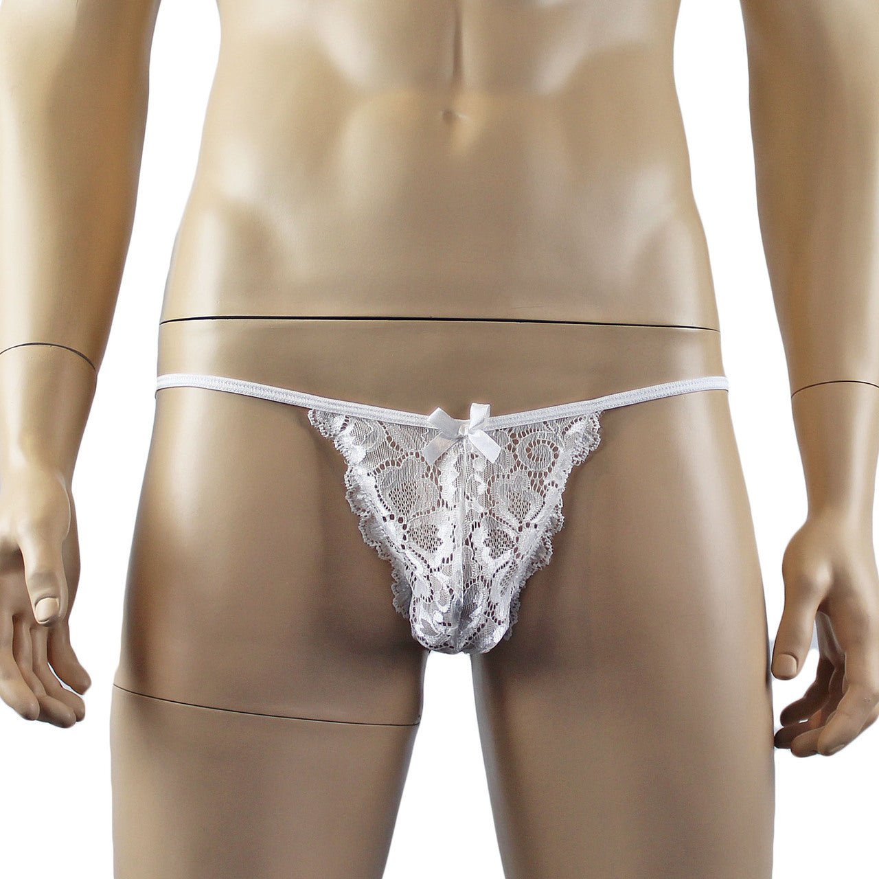 Mens Sweetheart Scalloped Shiny Lace Bra Top and Panty White
