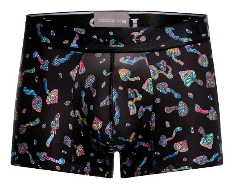 Unico 25060100103 Hongos Mens Vibrant Print Trunks Black Plus Sizes
