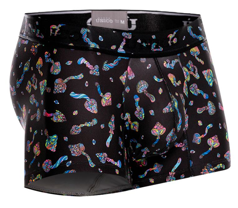 Unico 25060100103 Hongos Mens Vibrant Print Trunks Black Plus Sizes