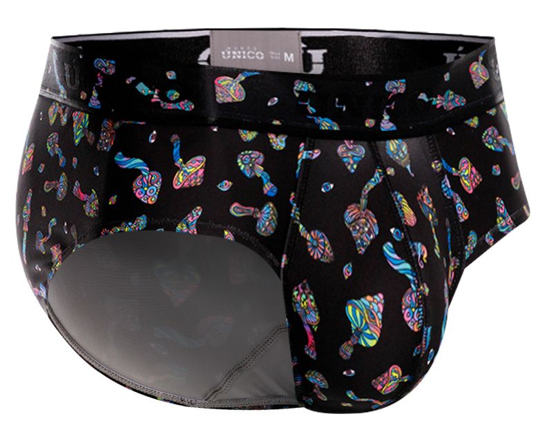 Unico 25060101103 Hongos Mens Snug Fit Briefs Black Print Plus Sizes